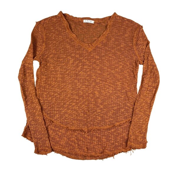 We the Free Womens Orange Ocean Air Hacci Pullover Top Sz XS - Picture 1 of 5